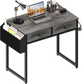 Lufeiya Small Desk with Drawers - for Bedroom 32 Inch Home Office Computer Desk with Fabric Storage Drawer and Bag Study Writing Table for Small Spaces Gray