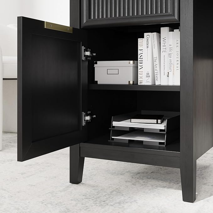 Bush Home 54-Inch Writing Desk with Storage Fluted Computer Study Laptop Table Workstation with Spacious Drawer and Door Storage Home Office Furniture Make Up Vanity Camille Collection Onyx Birch