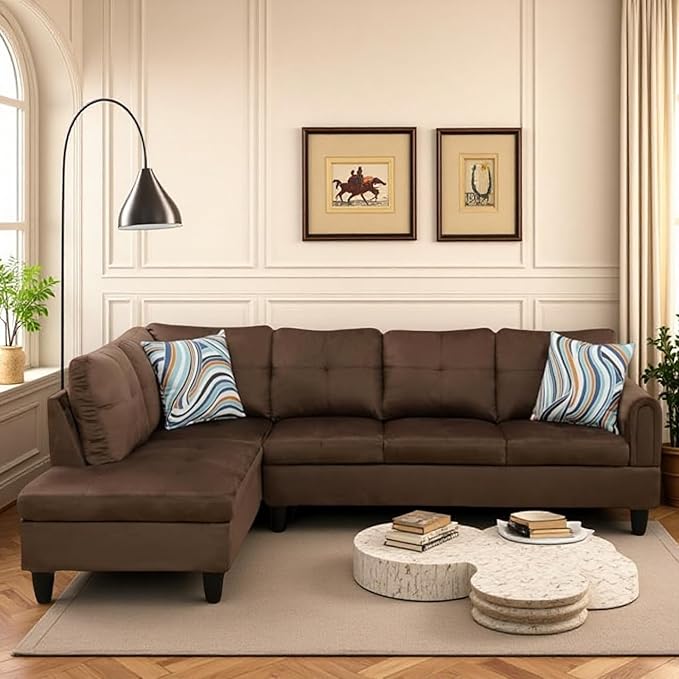 L Shaped Couch Sectional Couches with Chaise 3 Pieces Modular Convertible Sofa for Living Room Furniture Sets and Small Apartment Chocolate