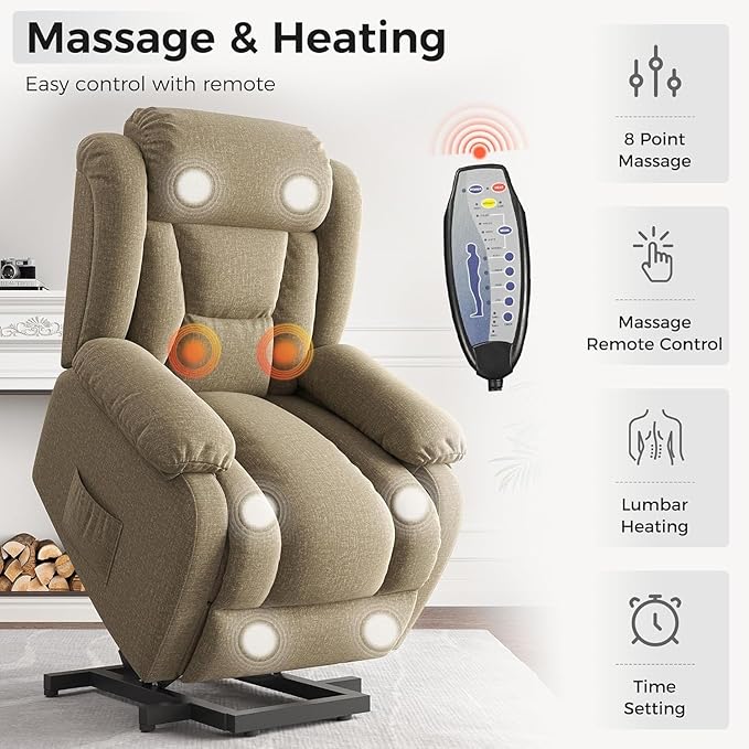 Amopatio Lift Recliner Chair for Elderly Upgraded Reclining Chairs Indoor Lounge Chairs Single Sofa with Side Pockets and Remote Control for Living Room Bedroom（Brown）