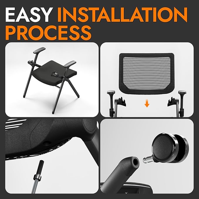 FYLICA Foldable Office Chair Set of 2 with PU Wheels Ergonomic Mesh Bouncing Back Stackable Conference Room Chair Office Guest &amp Reception &amp Meeting Chair (Black)