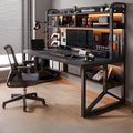 LITFAD Rectangular Wooden Office Desk with Chair Modern Computer Desk with Metal Frame and Bookshelf Writing Desk for Home Office - 2 Piece Set Black 47.2 L x 23.6 W x 59.1 H Desk with 1 Chair