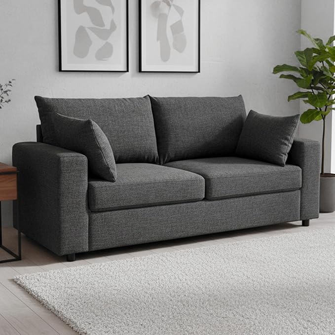 71 Loveseat Sofa Upholstered Love Seat with Deep Cushions &amp Removable Pillows Modern Polyester Couch for Bedroom Living Room &amp Office (Dark Gray)