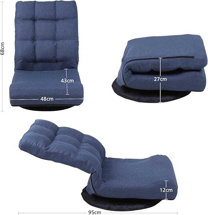 360° Swivel Floor Chair with 6-Position Backrest &amp Lumbar Support - Heavy Duty Folding Game Rocker for 300lbs Multipurpose Gaming Chair for TV Reading &amp Video Games Blue