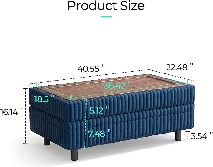 LINSY HOME Sectional Sleeper Sofa with Pull Out Couch Bed for Living Room (Blue) | Plush Corduroy Storage Ottoman Storage Chaise Pull Out Couch USB Charging