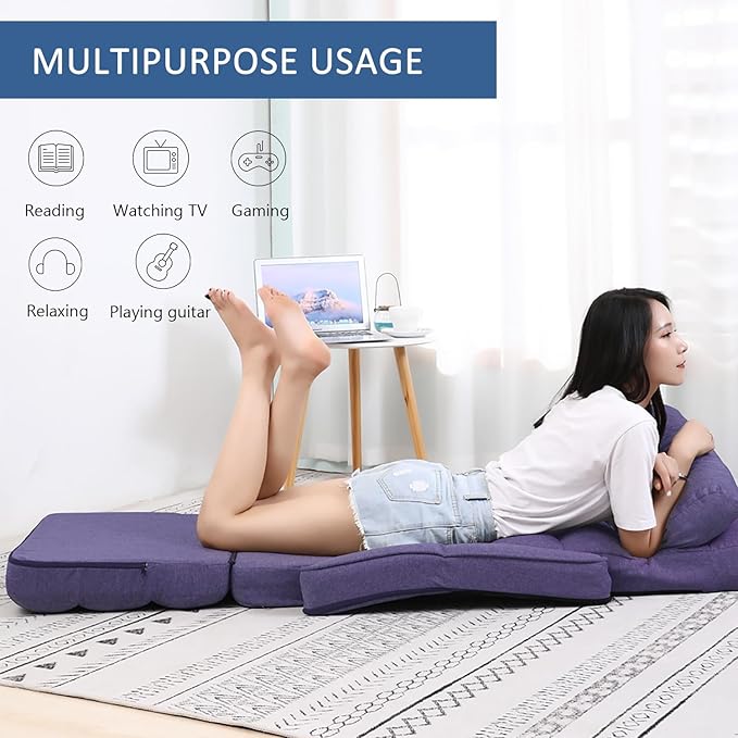 FLOGUOR 42-Position Adjustable Floor Chair Chaise Lounge Indoor Folding Lazy Sofa with Armrests and a Pillow Padded Adults Gaming Chairs for Living Room Bedroom Factory Price 8803XM (Purple)