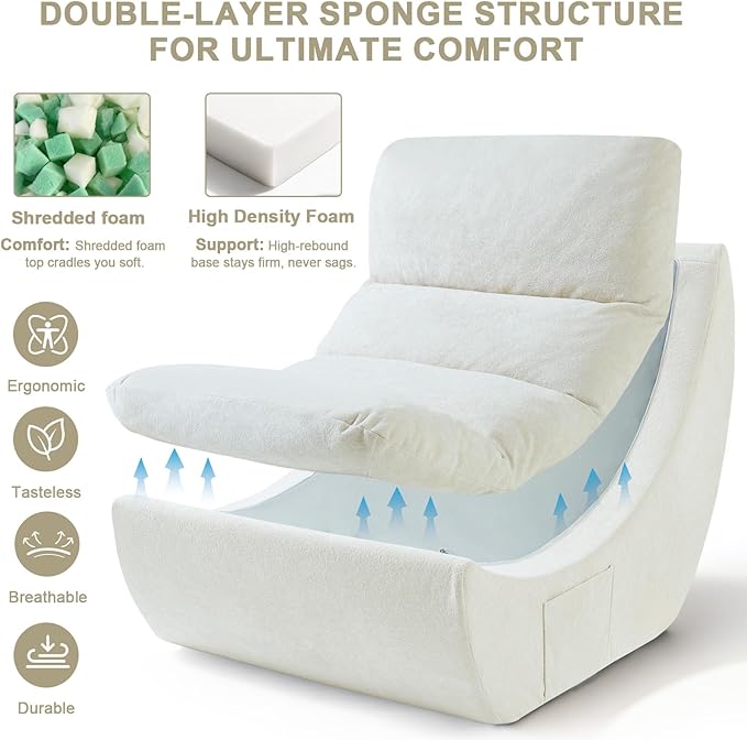 Comfy Reading Chair for Adults Modular Sectional Sofa Bean Bag Chair Cloud Boneless Couch Style with High Rebound Foam Single Seat Compressible Sofa for Living Room &amp Bedroom Beige