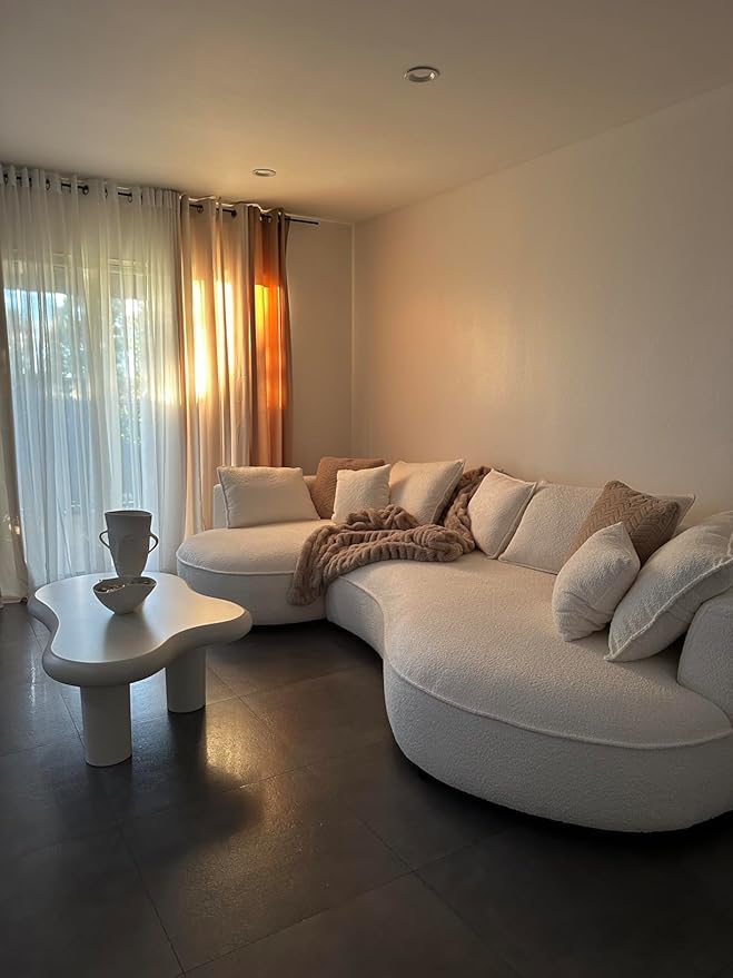124.8 Beige Bonded Cloud Curved Sofa Living Room Modern Upholstery Boucle Comfy Cream White Modular Sectional Sofa with Pillows (Beige-Left Chaise Lounge 124.8 W x 63.9 D x 28.1 H)