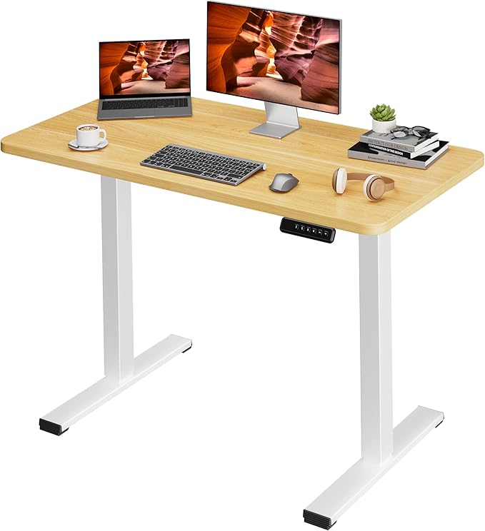 One-Piece Standing Desk 47 x 24 Inches Small Adjustable Height Desk Electric Sit Stand Desks Home Office Computer Workstation Maple