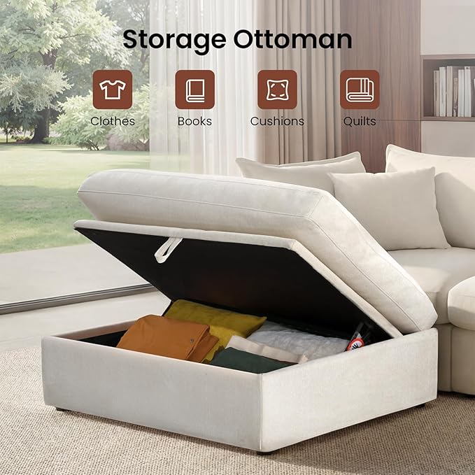 83 Modular Sectional Sofa L Shaped Couch Set for Living Room Down Filled Cloud Couch with Storage Ottoman 2 Seater Loveseat Deep Seat Sofa Chenille Beige