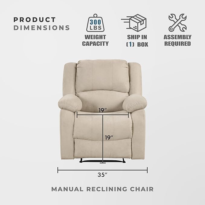 Lexicon Manual Recliner Sofa Chair Home Theater Seating Wall Hugger Manual Reclining Nursery Chair for Bedroom/Living Room/Office/Apartment Oatmeal Textured Fabric