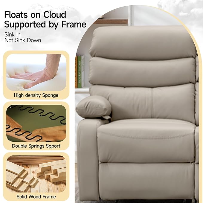 Reclining Loveseat Anti-Scratch Leather Double Recliner Sofa with Side Pocket Wall Hugger Loveseat Recliner for Living Room RV Home Theater(Beige)
