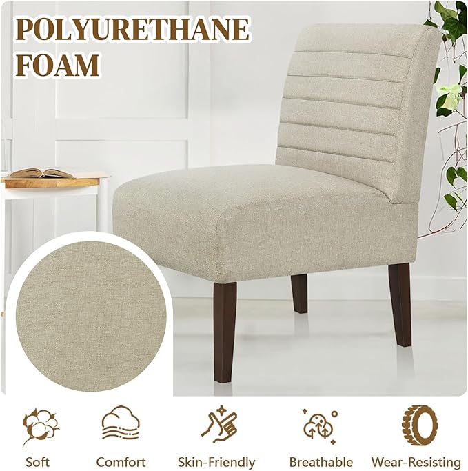Anwick Beige Modern Accent Chair Mid Century Upholstered Living Room Chair with Wood Legs Comfy Small Accent Chair with Back for Small Spaces Office Bedroom Reading Spaces (Beige)
