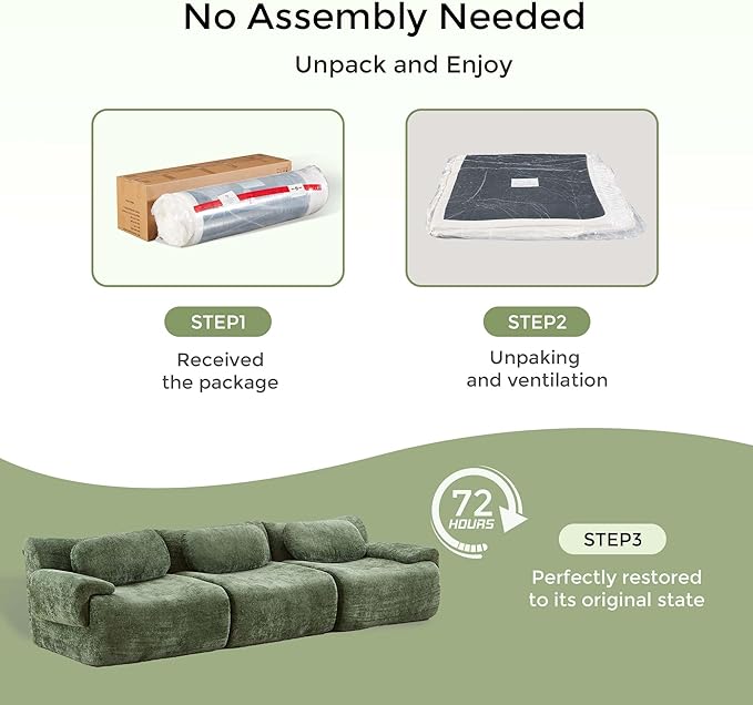 116 Modular Cloud Sofa Boneless Sectional Couches for Living Room with Memory Foam 3 Seater Modern Chenille Sofas Home Comfy No Assembly Couch for Apartment Green