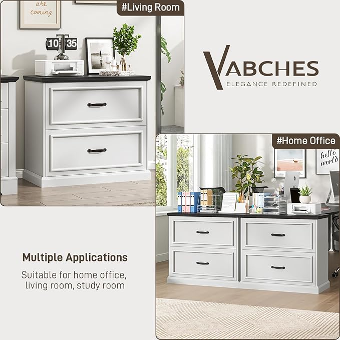 2 Drawer File Cabinet Farmhouse Lateral Filing Cabinet for Letter/A4/F4/Legal Size Hanging Files Large Wood File Storage Cabinets Printer Stand for Home Office White and Black