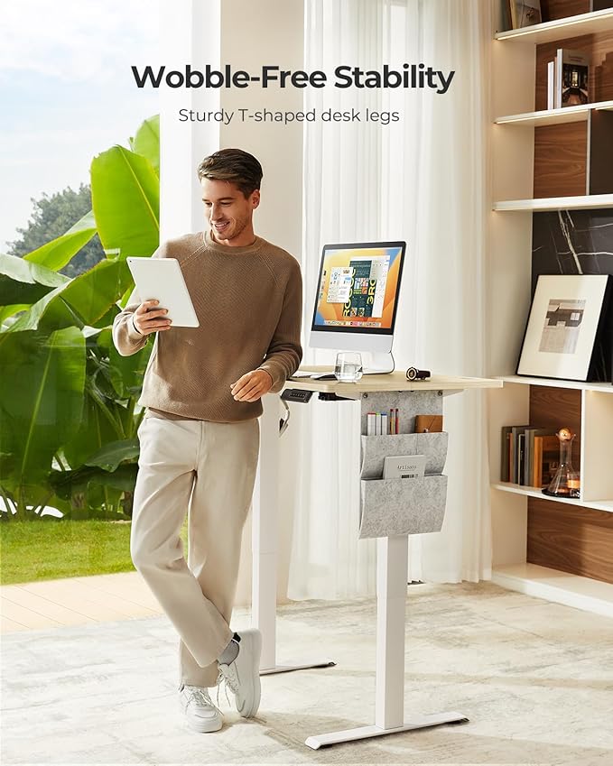 Marsail Height Adjustable Desk Electric Height Adjustable Desk with Storage Bag Standing Desk for Home Office Computer Desk Memory Preset with Headphone Hook 60 x 120 cm