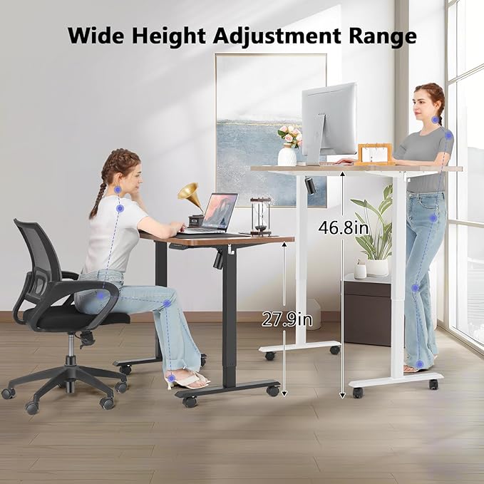 farexon Electric Standing Desk Adjustable Height 55 x 24 Inch Stand up Desk with Large Mouse Pad Rolling Wheels &amp Foot Pad27''-46'' Lifting Range Home Office Computer Desk(Black)