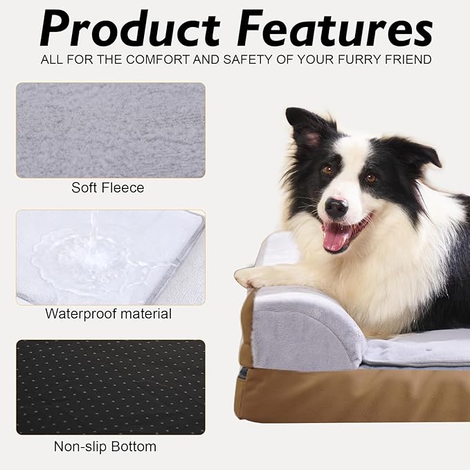 Heated Dog Bed Medium Sized Dog Heated Pet Bed Waterproof Cover Medium Orthopedic Dog Sofa Bed Memory Foam with Pet Heating Pad - 27.95x23.2x6.3in