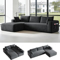 108 Boneless Couch Modular Sectional Couches for Living Room L Shaped Deep Seat Chaise with Side Pockets No Assembly Required Plush Corduroy Fabric Sleeper Sofa for Apartments Dark Grey