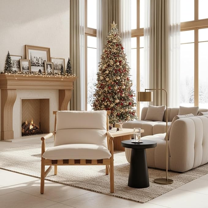 Modern Accent Chair Upholstered Armchair - Solid Wood Lounge Chair with Removable Cushion Low Back Reading Chair for Living Room/Bedroom/Balcony Chenille Sofa Chair (Easy Assembly)Off White