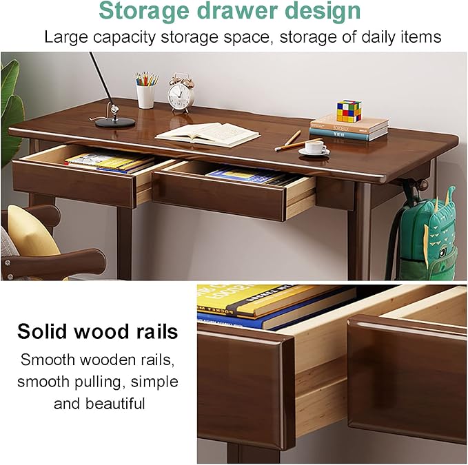 Solid Wood Writing Desk with DrawersMid-Century Modern Computer Desk Work Study TableSimple Home Office Desk Workstation with Hook for Small Spaces(80x50x75cm(31x20x30inch) Wood)