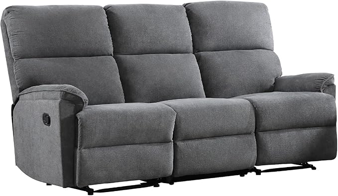 EBELLO Fabric Manual Reclining 3 Seat Sofa Couch Recliner Sofa with Sturdy Robust Metal Base 3 Seats for Small Living Room Bedroom and Meeting Room Grey