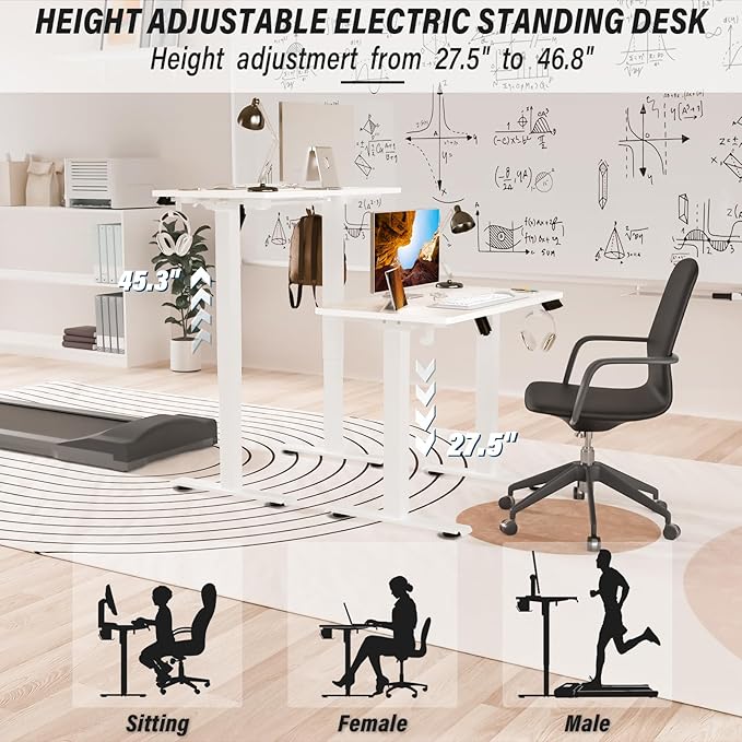 Kingant Standing Desk Height Adjustable Small Electric Stand Up Desks [32 x 24 Inch] - Ergonomic Sit Stand Desk Rising Desks for Home Office Computer Desk Stand Desk Workstation with Cable Management