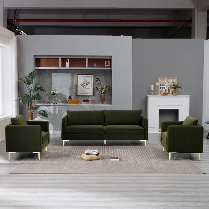 85 Velvet Sofas Couches for Living Room Modern Sofas &amp couches with Ergonomic Design Backrest and Thickened Cushion 3-Seat Sofa Load Capacity 800 LBS (Green Loveseat Sofa)