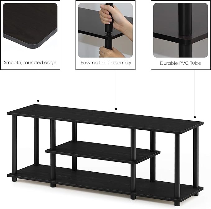 Furinno Turn-N-Tube No Tools 3D 3-Tier Entertainment TV Stand up to 50 inch TV Round Tubes Walnut