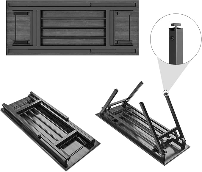 Foldable Laptop Computer Desk Writing Desk Folding Table for Home and Office Modern Style with Storage for Eating Camping and Small Spaces No Assembly Required 2 Tiers Black (31×16)