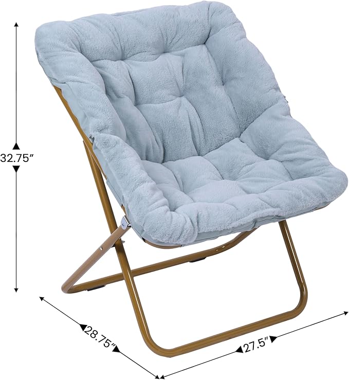 Flash Furniture Archer Saucer Chair with Folding Steel Frame Portable Oversized Saucer Chair for Dorm or Bedroom 28 Dusty Aqua Faux Fur/Soft Gold Frame