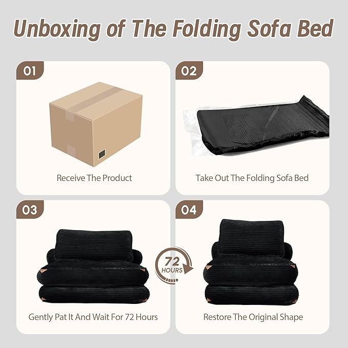 Folding Sofa Bed Convertible Sleeper Chair with Pillow Foldable Mattress Lounge Chair for Living Room Bedroom Portable Guest Bed