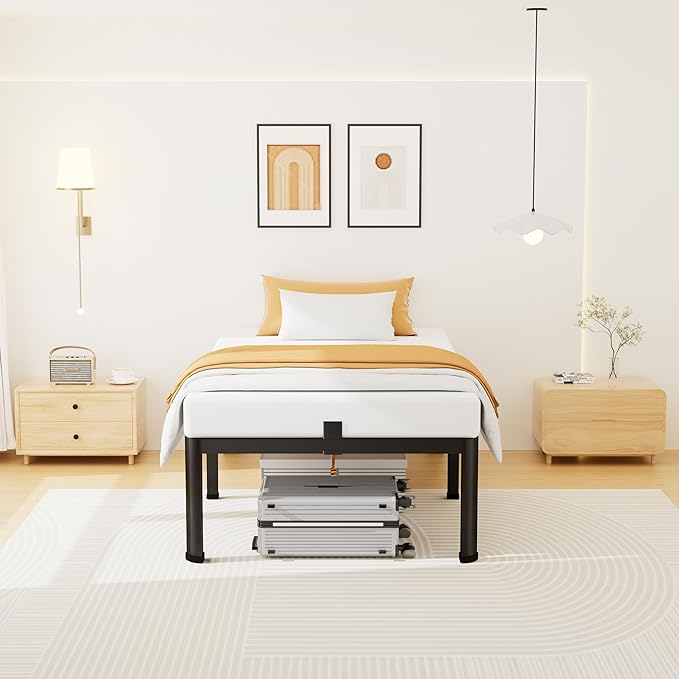 18 Inch Twin XL Size Metal Platform Bed Frame with Round Corners Storage Space Under High Bed Frame-Heavy Duty Steel Slats Support Noise Free - Easy Assembly - No Box Spring Needed