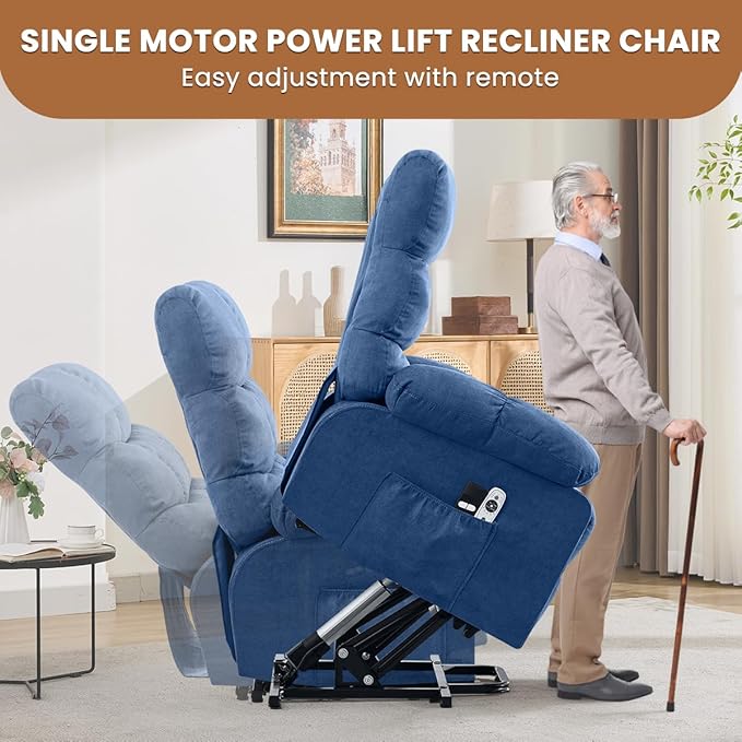 BOSMILLER Electric Power Lift Recliner Chair Sofa with Massage and Heat for ElderlyLift Chair with Side Pockets for Living Room