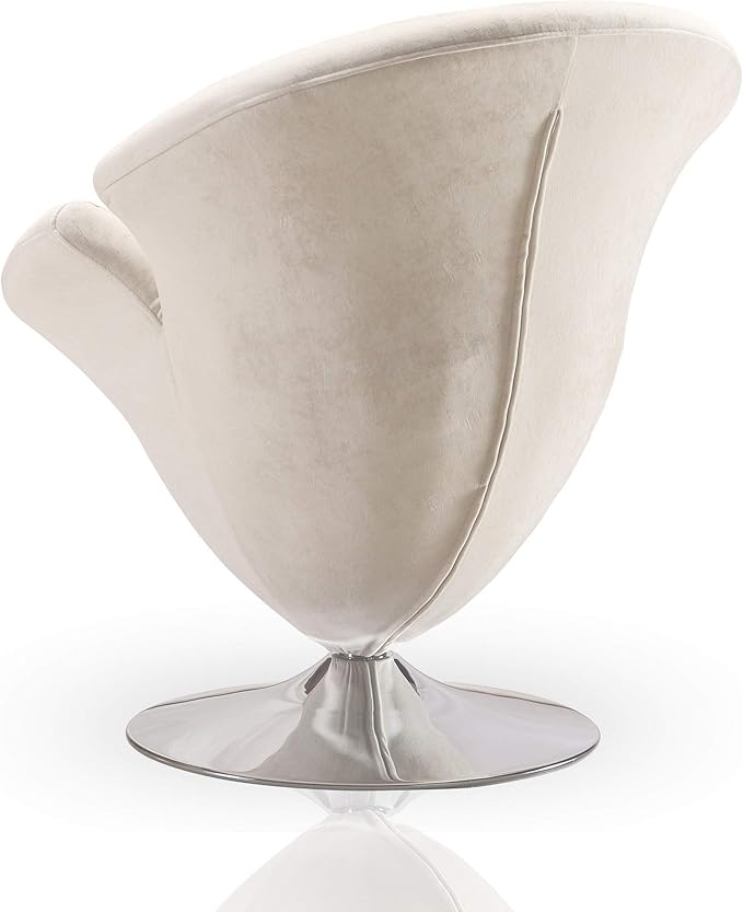 Manhattan Comfort Tulip Swivel Accent Chair Set of 2 with 360° Turn Modern Flower Inspired Design Soft Velvet Upholstery Polished Chrome Base No Assembly Required 300 Lbs Capacity White