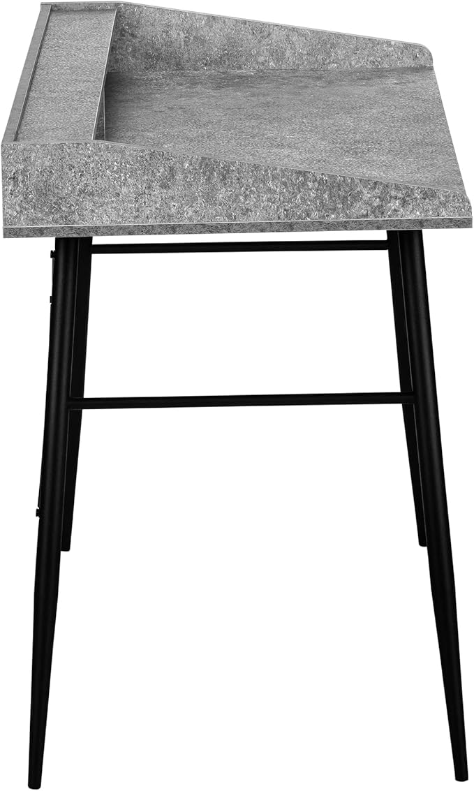 Penau Computer Desk for Home Office 48 Inch Grey Stone Look Laminate Surface Black Metal Base with Storage Shelves and 2 Cubbies Contemporary Modern Design
