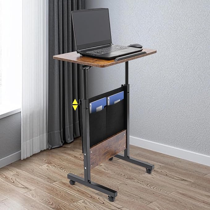 Standing Desk Adjustable Height Portable Standing Desk with Storage Bag 16 × 24 Inch Rolling Mobile Stand Up Table with Wheels 360°Flip Laptop Stand Table for Living Room Bedroom Study Office