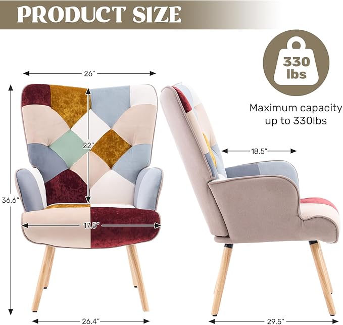 Joysoul Living Room Accent Chair Modern High Back Arm Chair Golden Burgundy Bohemian Style Chairs for Bedroom Waiting Room