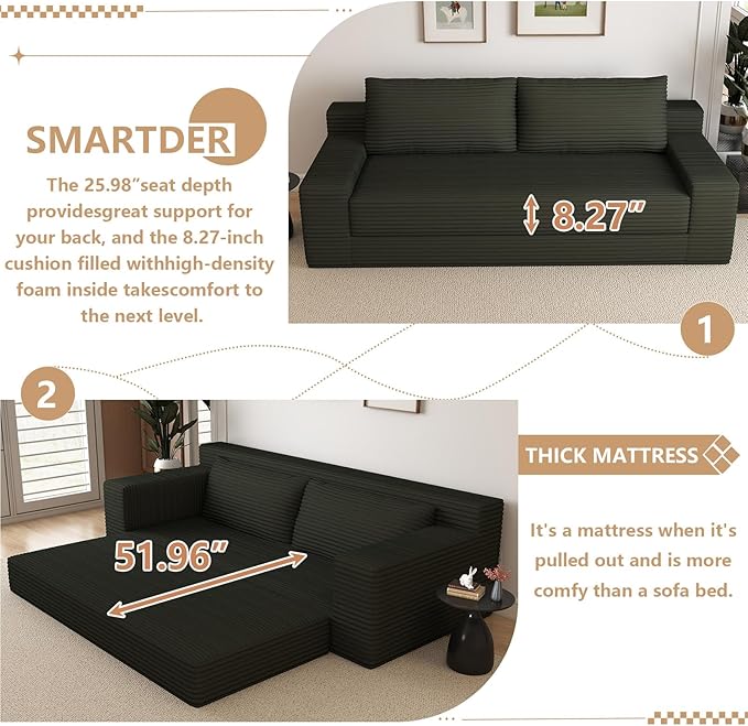 Cloud Loveseat Sofa Modern Corduroy 2-Seater Couch with Deep Seat No Assembly Required Memory Foam Sofa Boneless Sofa in a Box for Bedroom Apartment OfficeSmall Space (Dark Grey70.87in)