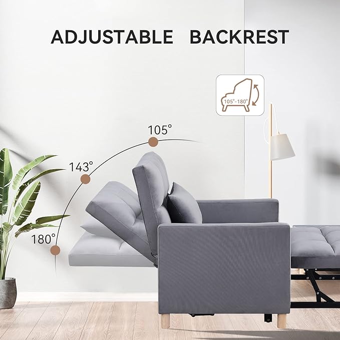 Convertible Sleeper Sofa Chair Bed3-in-1 Sleeper Chair Bed with PillowPull Out Single Armchair Sofa Bed with Adjustable Backrest Multi-Functiona Lounge Chair for Living Room (Gray)