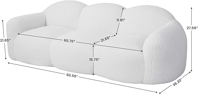 JACH 3-Seater Minimalist Sofa for Apartment Modern Comfy Upholstered Floor Sofas Boneless Leisure Couches Small Cloud Couch for Living Room Small Space (White No Assembly Required)