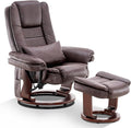 MCombo Swivel Recliner with Ottoman Chair TV Chair Sets with Vibration Massage for Small Space Living Room Bedroom 9096 9099 (Faux Leather Dark Brown)