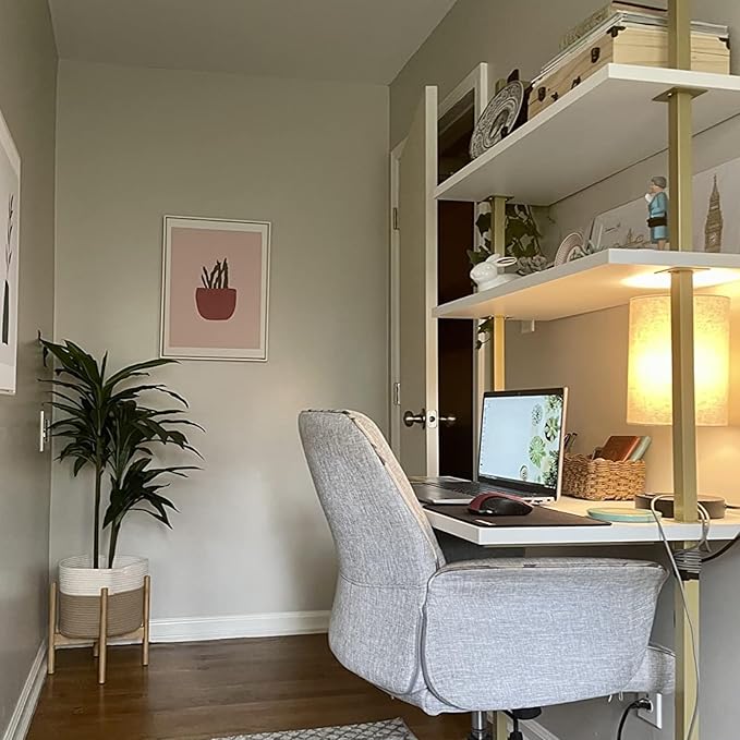 3-Shelf Industrial Wall Mount Ladder Desk Small Computer or Writing Desk Gold and White for Homes Office School Small Spaces (30x20x73)