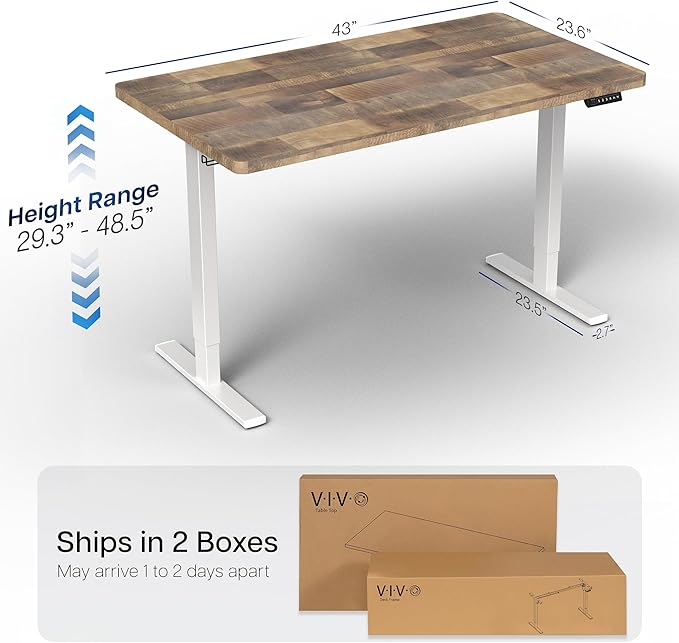 VIVO Electric 43 x 24 in Standing Desk Memory Height Adjustment 1B Series Holds 220 lbs One-Piece Reclaimed Wood Top White Frame DESK-KIT-1W4P