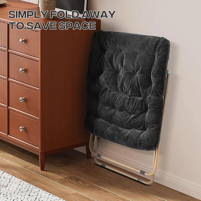 Cozy Saucer Chair Living Room Chair Faux Fur Soft Thick Padded Folding Chair Comfortable Square Moon Chair for Living Room Bedroom Reading Nook Modern Style 2 Pack Black