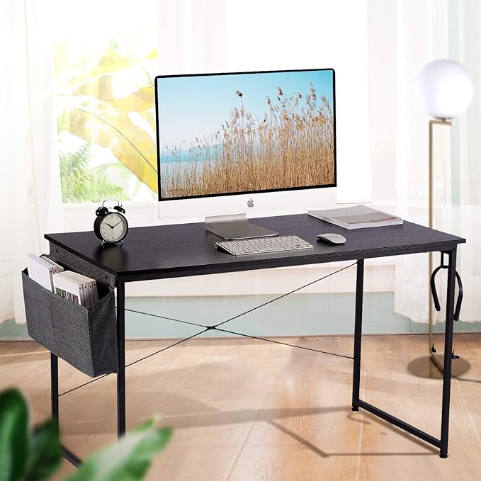 GEOK Writing Computer Desk 47 Inch Sturdy Gaming Desk Home Office DeskStudent Table with Storage Bag Laptop Desk