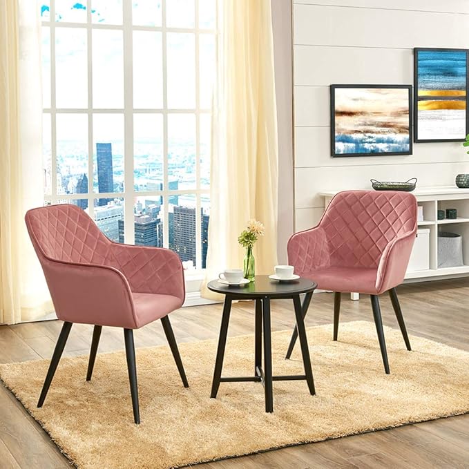 DUHOME Accent Chair with ArmrestReception Chair Mid-Century Upholstered Leisure Chairs Modern Metal Frame Legs Velvet Padded Seat Easy Assembly Pink
