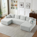 133.5 Oversized U Shaped Sectional Couch Boneless Cloud Couches for Living Room Corduroy Comfort Modular Deep Seat Sofa with Chaise Cup Holders &amp Storage Pocket No Assembly Light Grey