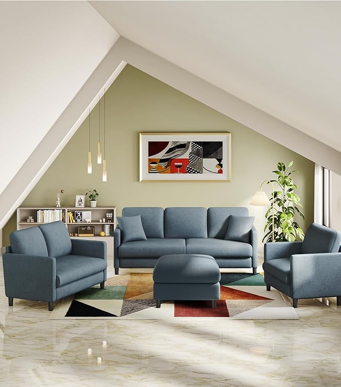 83 Couches for Living Room Comfy Sofas for Living Room Teddy Sofa Couch Tool-Free Setup Loveseat Sofa All-Wood Love Seat Couches Small Couch 2 Pillows Included Blue Grey