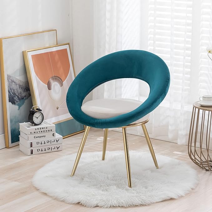 Generic Peacock BlueOff White Velvet Modern AccentConversation Lounge Chair with Gold Plated Legs Unique AppearanceSuitable for Office Lounge Living Room